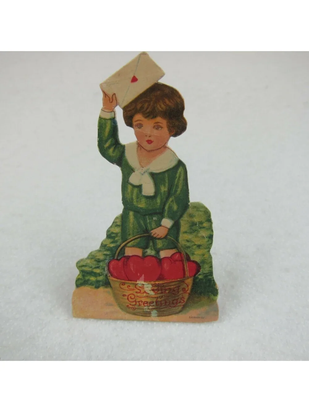 Vintage Valentine Die Cut Stand Up Boy Sailor Suit Heart Basket 1920-30s Germany